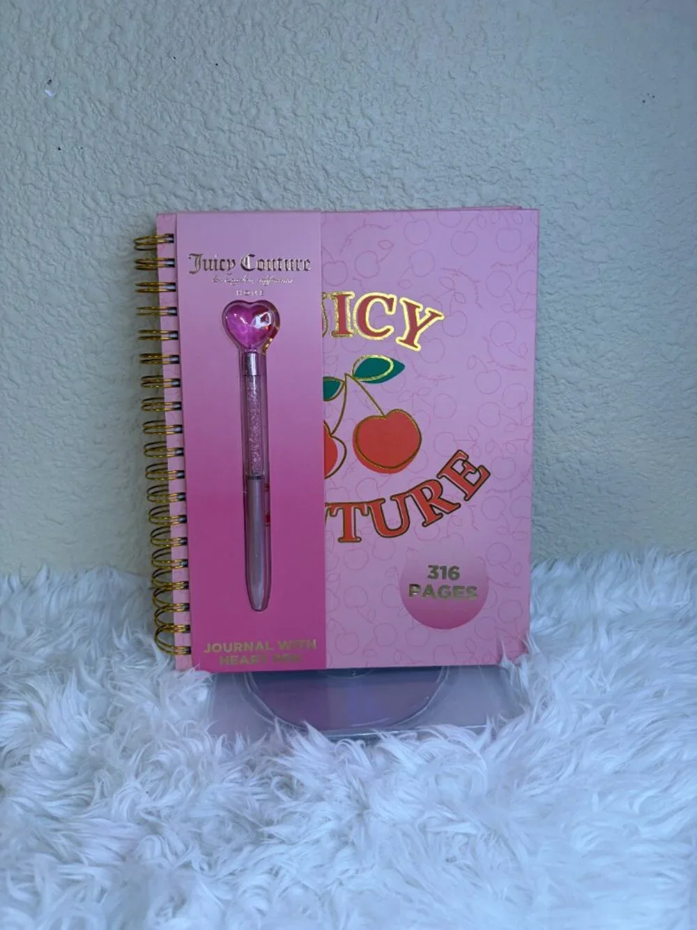 Juicy Couture Cherry Pink Large Spiral Journal Heart Pen 316 Pages NWT